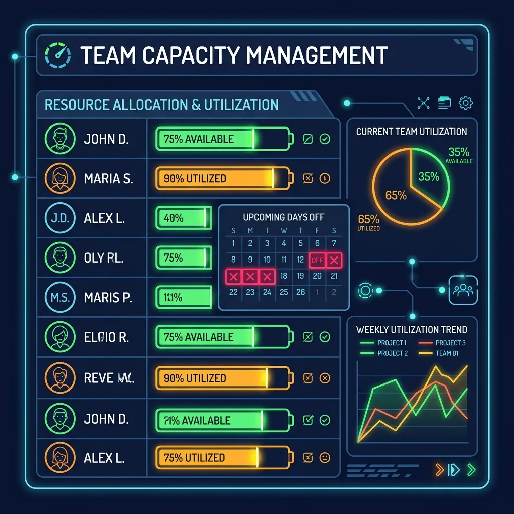 Gestión de capacidad del equipo: disponibilidad, days off y utilización