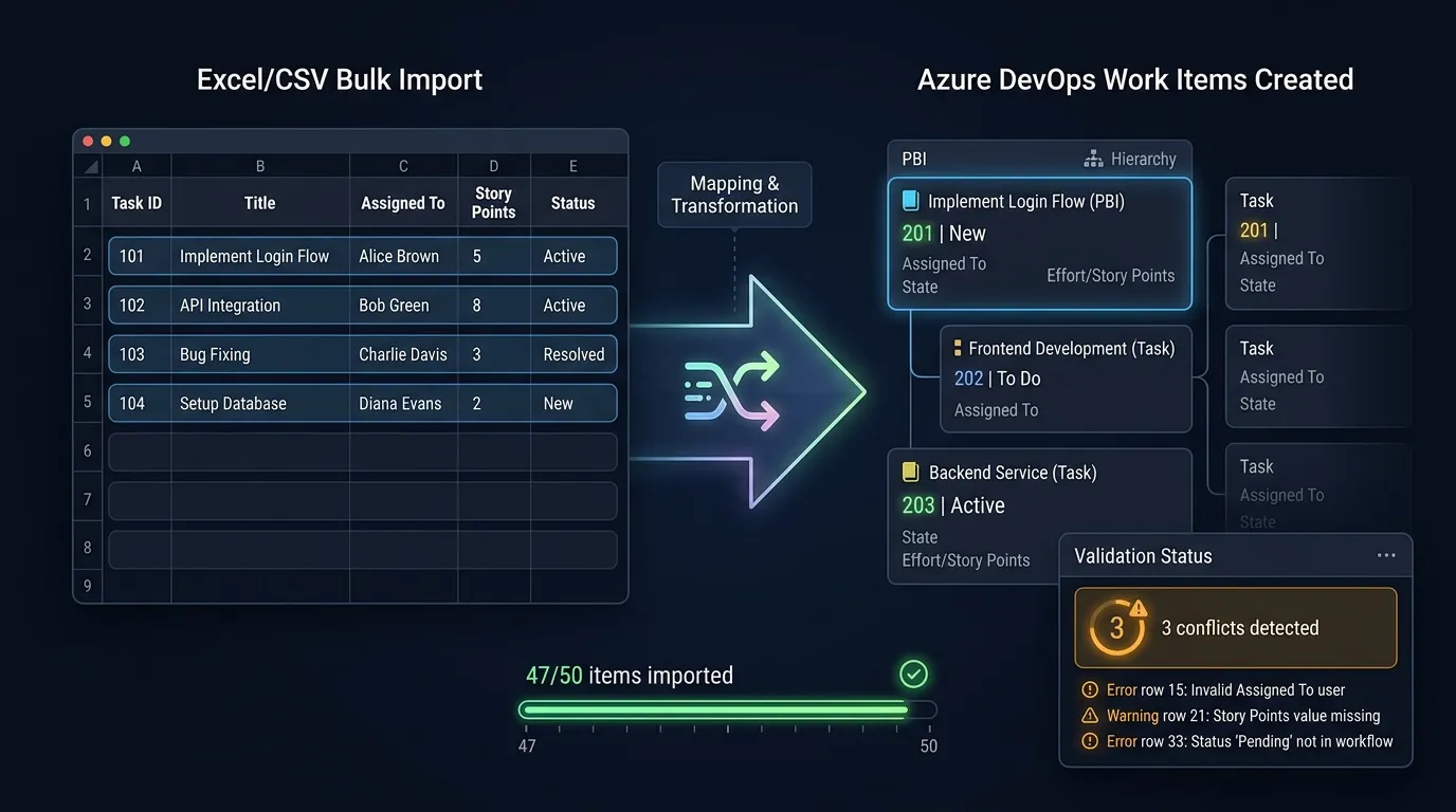 Importación masiva desde Excel/CSV a Azure DevOps con validación